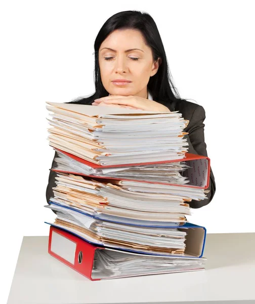 Femeie de afaceri cu multe hârtii — Fotografie, imagine de stoc