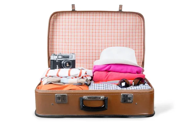 Retro suitcase with travel objects — Stock Photo, Image