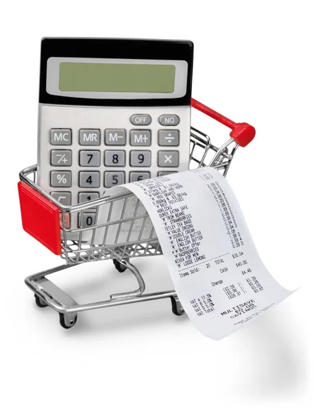 Supermarket Check Numbers Shopping Cart Close View — Stock Photo, Image