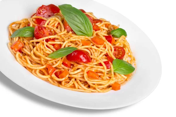 Pasta de espagueti con tomates —  Fotos de Stock