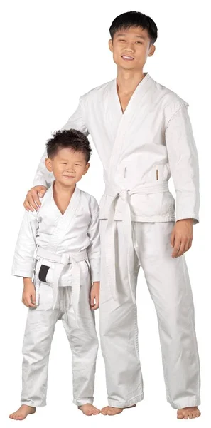 Weinig Karate jongen en leraar — Stockfoto