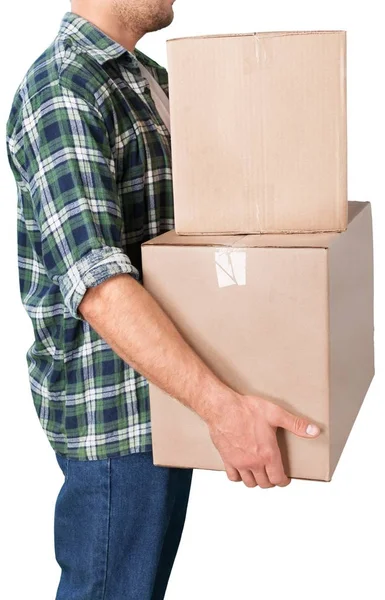 Homme avec boîtes en carton — Photo