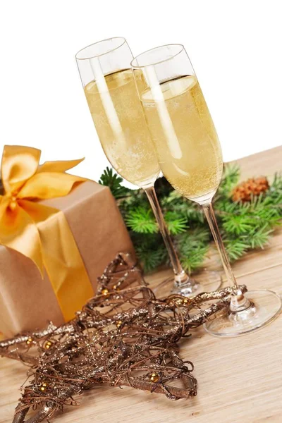 Champagne avec décorations de Noël — Photo