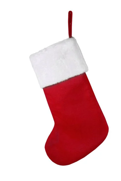 Κόκκινη Χριστουγεννιάτικη Κάλτσα Απομονωμένη Λευκό Φόντο — Φωτογραφία Αρχείου