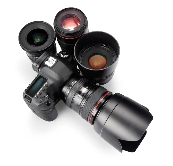 Professional Camera Lenses Isolated White Background — Stock Photo, Image