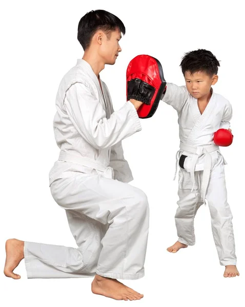 Pequeño Karate Boy y profesor — Foto de Stock