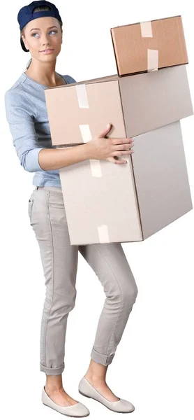 Woman moving into new house — Stock Photo, Image