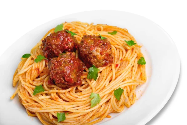 Spaghettipasta med köttbullar — Stockfoto