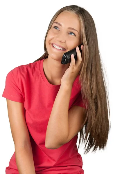 Fiatal nő segítségével a telefon — Stock Fotó