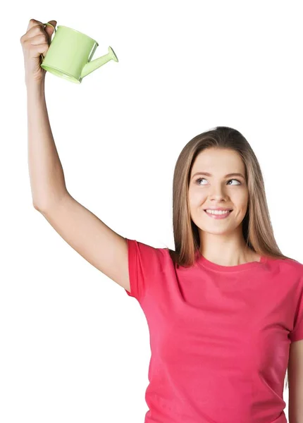 Mujer con regadera verde —  Fotos de Stock