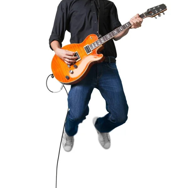 Молодий Чоловік Грає Гітарі Ізольовано Білому Тлі — стокове фото