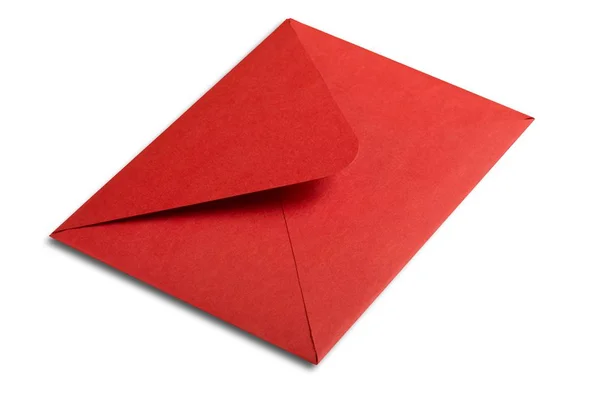 Gros Plan Enveloppe Rouge Isolée Sur Fond Blanc — Photo