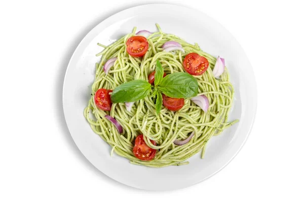 Spagetti tészta bazsalikommal — Stock Fotó