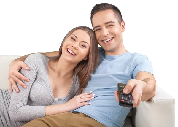 Pasangan yang menonton tv — Stok Foto