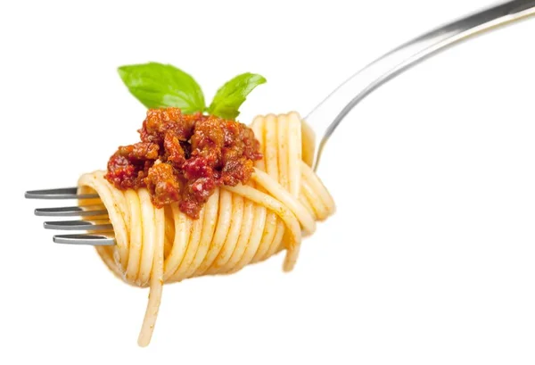 Makaron spaghetti na widelec — Zdjęcie stockowe