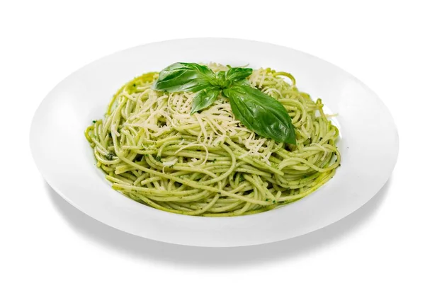 Spaghetti con basilico — Foto Stock