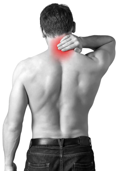 Člověk trpící bolesti v krku — Stock fotografie