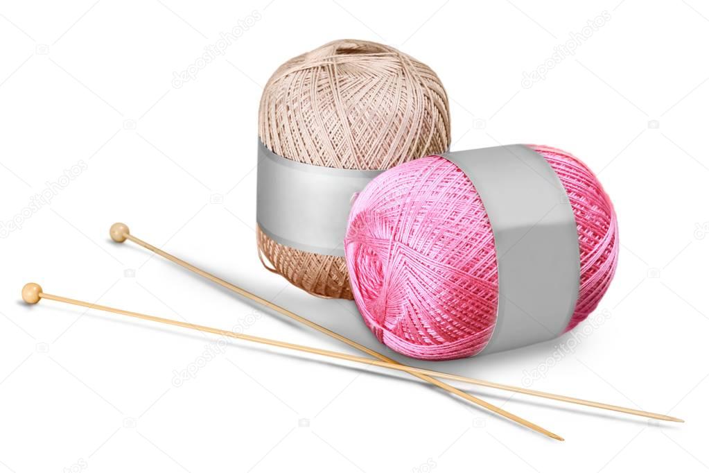 Knitting wool balls isolated on white background