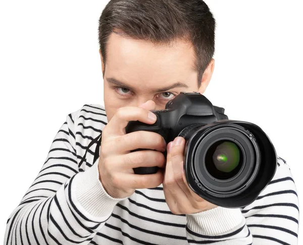 Knappe man met camera — Stockfoto