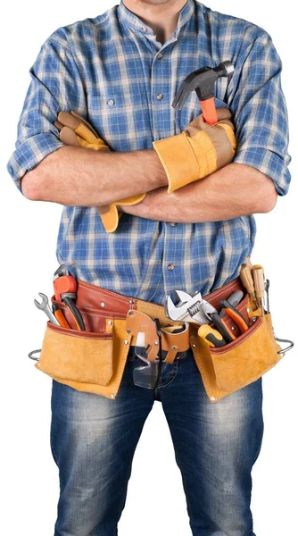 Werknemer met een gereedschapsriem — Stockfoto