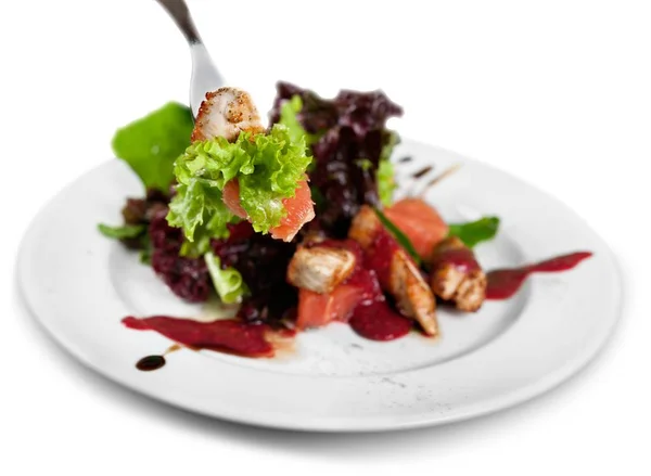 Tasty Meat Dish Vegetables Isolated White Background — Stock Photo, Image