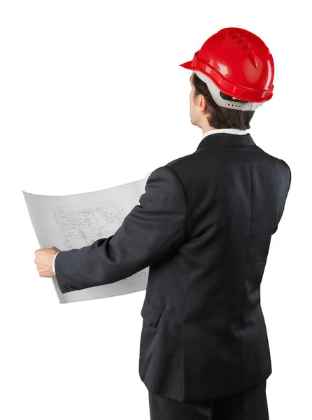 Hombre de negocios con casco rojo — Foto de Stock