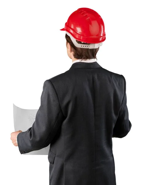 Business man in red helmet — Stock Photo, Image