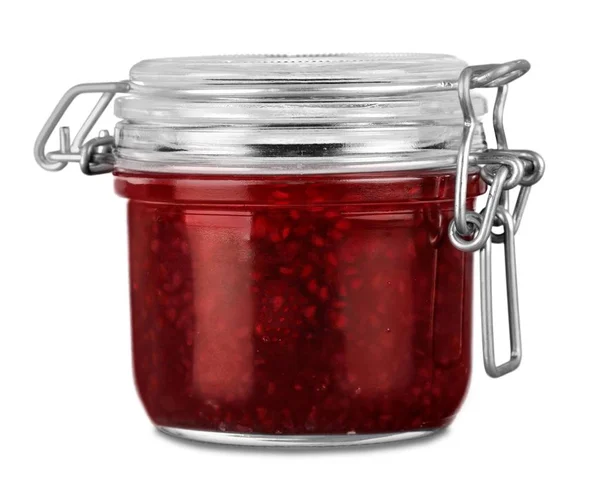 Glass Jar Raspberry Jam Isolated White Background — Stock Photo, Image