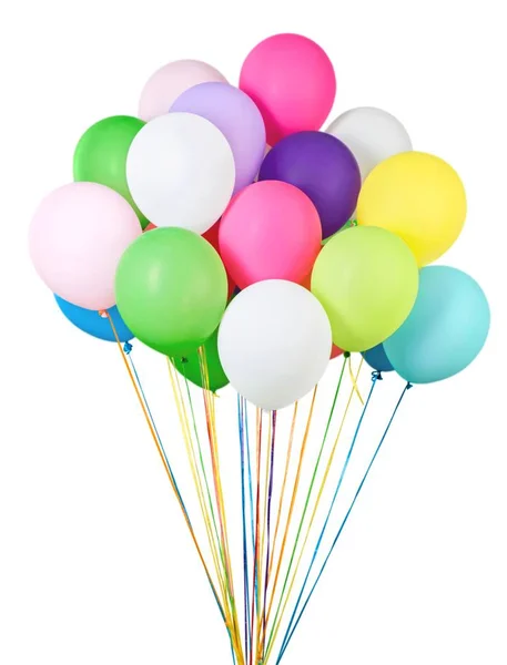 Banda Kolorowych Balonów Odizolowanych Biało — Zdjęcie stockowe