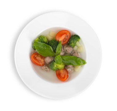 Beyaz arka plan üzerinde izole plaka lezzetli çorba