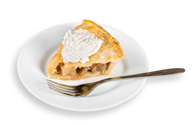 dilim elmalı turta beyaz arka plan üzerinde izole plaka üzerinde