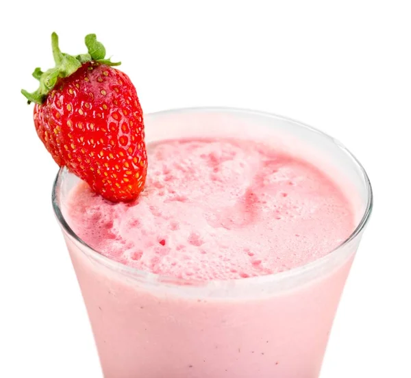 Verre Milkshake Fraise Isolé Sur Fond — Photo