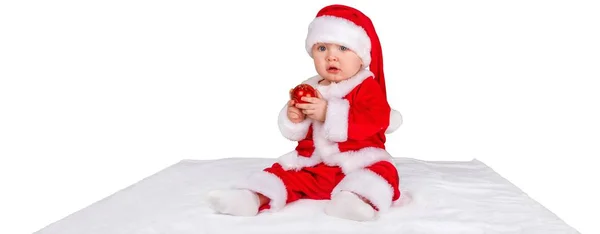 Bonito Papai Noel Menino Isolado Fundo Branco — Fotografia de Stock