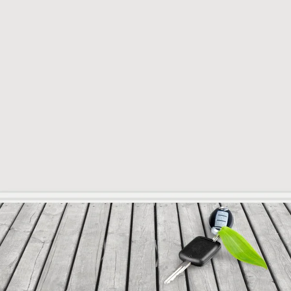 House key with green leaf — Stock Photo, Image