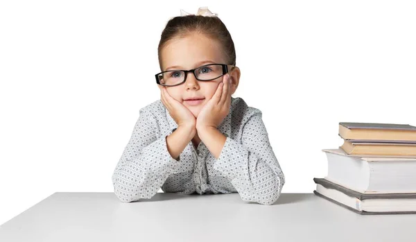 Linda Niña Con Libros Aislados Sobre Fondo Blanco — Foto de Stock