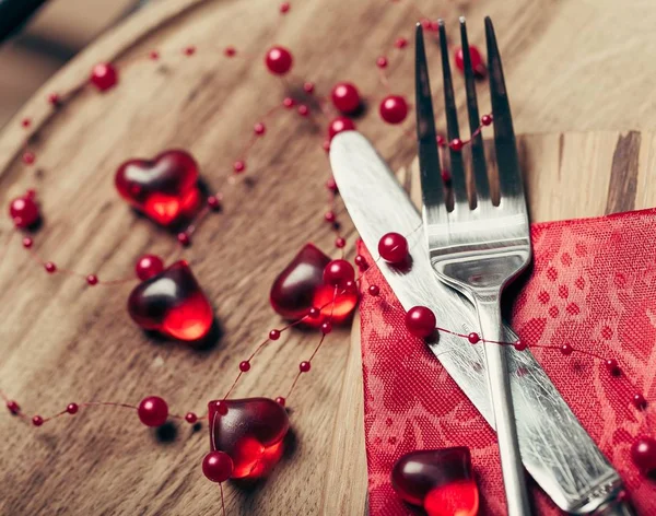 Red Hearts Fork Knife Isolated Background — Stock Photo, Image