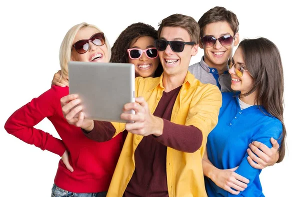 Grupo Feliz Adolescentes Haciendo Selfie — Foto de Stock