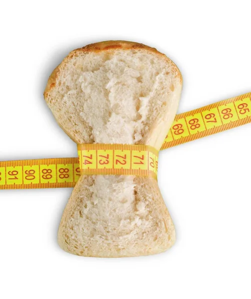 Beyaz Arka Plan Üzerinde Izole Bant Ölçme Ile Ekmek — Stok fotoğraf