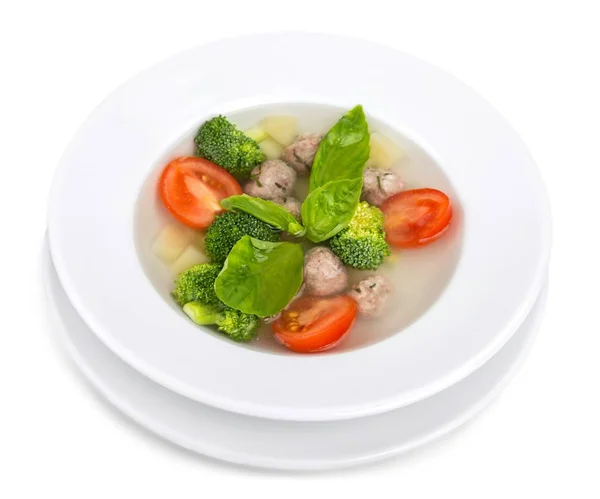 Sabrosa Sopa Plato Aislado Sobre Fondo Blanco — Foto de Stock