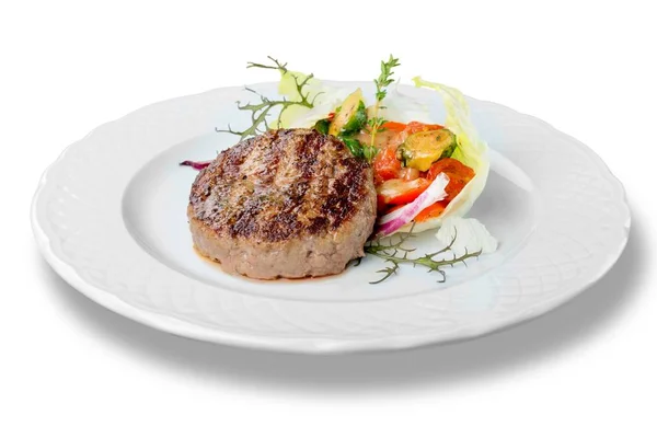 Вкусное Мясо Белой Тарелке Светлом Фоне — стоковое фото