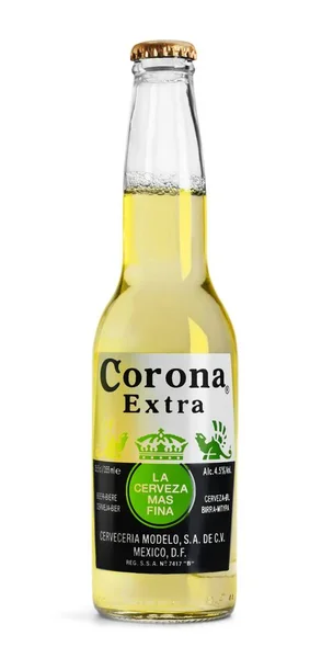 Botella Cerveza Corona Extra Aislada Sobre Fondo Blanco — Foto de Stock