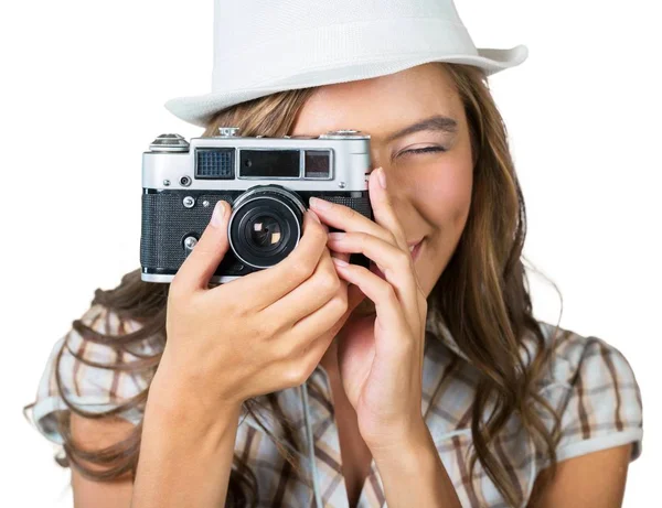 Mujer sosteniendo cámara —  Fotos de Stock