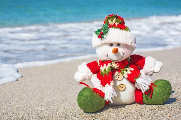 Снеговик на пляже — стоковое фото