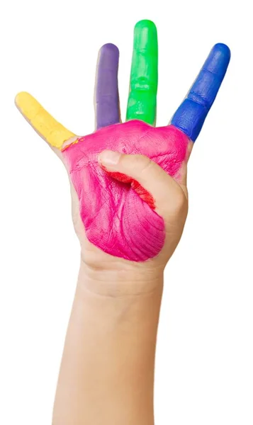 Child Showing Painted Hand Isolated White Background — Stock Photo, Image