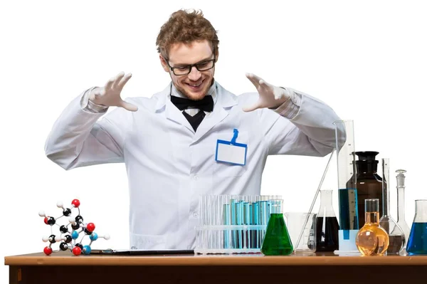 과학자 남자 색 액체 — 스톡 사진