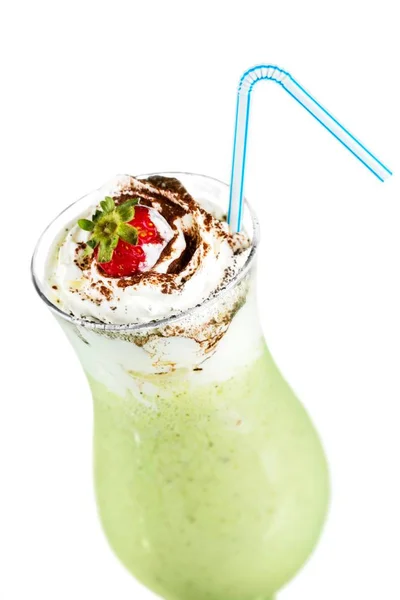 Glass Fresh Tasty Milkshake Background — Stock Photo, Image