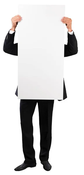 Young Business Man Holding White Board Isolated White Background — Stock Photo, Image