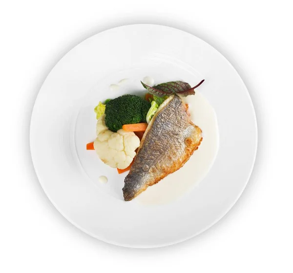 Gustoso Pesce Piatto Isolato Fondo Bianco — Foto Stock