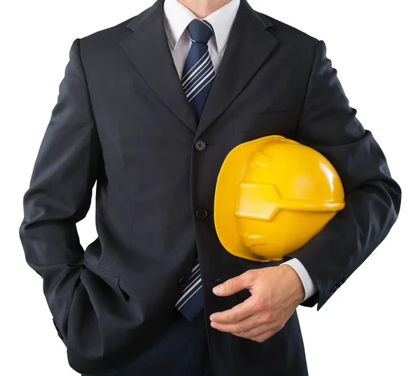 Business man holding helmet — Stock Photo, Image