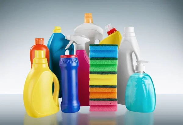 Chemical Cleaning Supplies Light Background — Stock Photo, Image